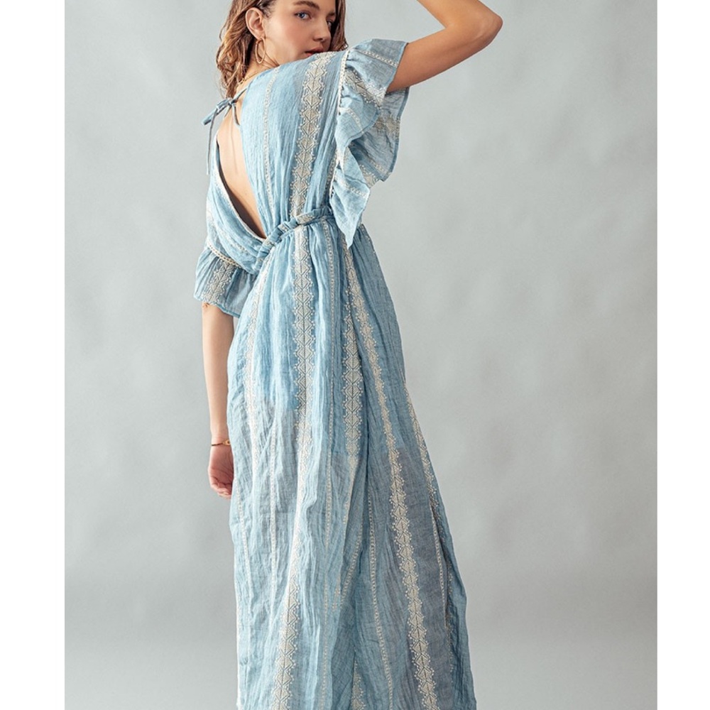 314. LAST 1 Maxi Ruffle Dress Oversized Blue Lace Embroidered clearance - Picture 6 of 6